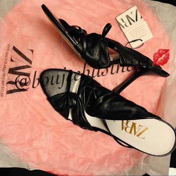 ZARA BNWT Gathered Leather High Heel Sandals - Picture 6 of 8